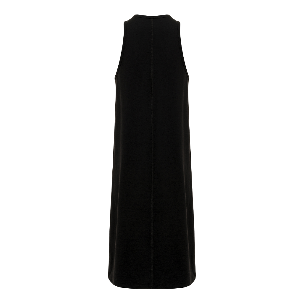Close-up view of the Everyday Merino Dress featuring a scoop neckline