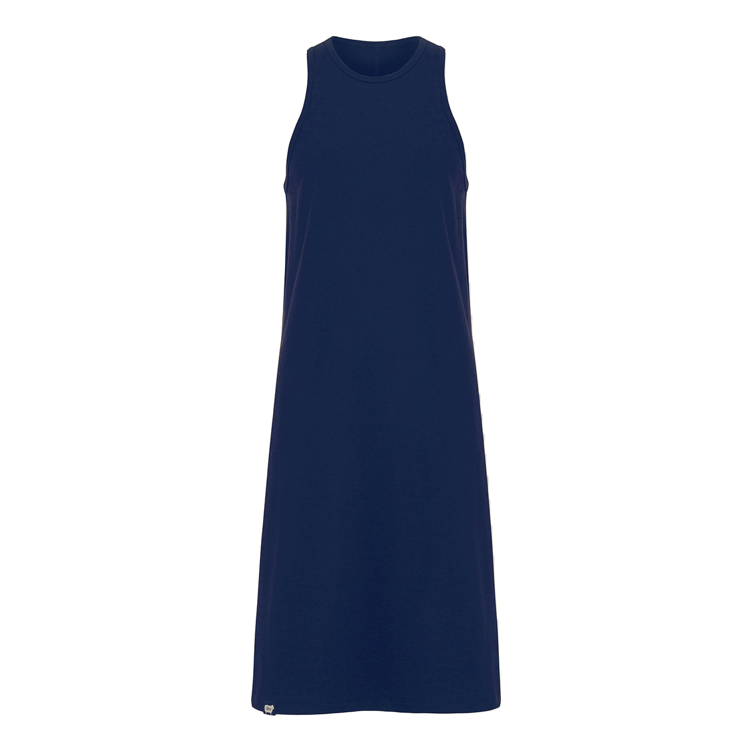 The Everyday Merino Dress showcased in navy, emphasizing its soft and stretchy material
