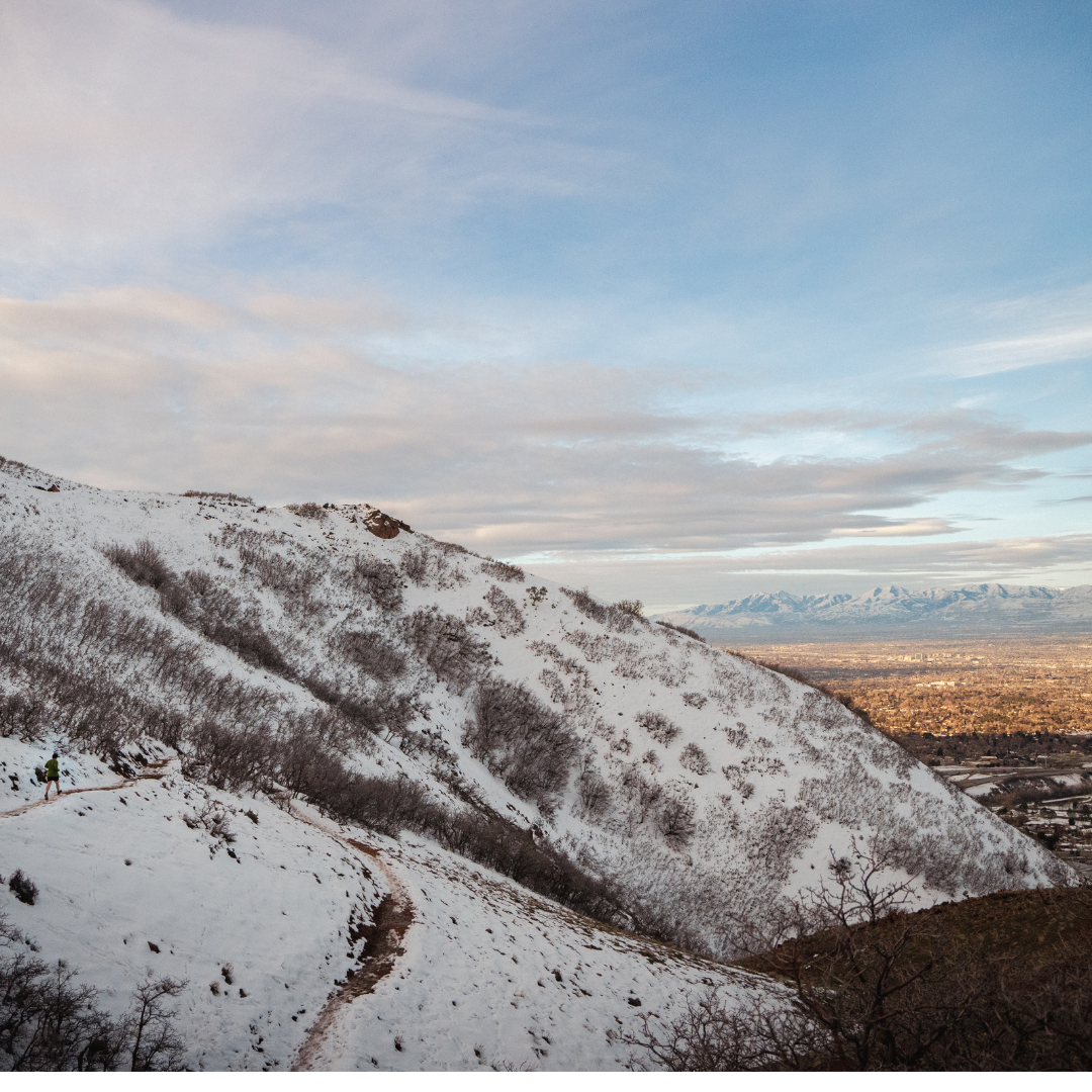 A lone runner on the Bonneville Shoreline Trail in Wuru gear
